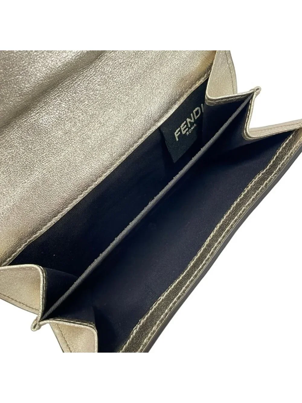 Fendi Bifold Wallet Baguette Gold Embossed Leather